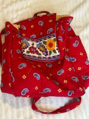 Quilted Red Floral Paisley Backpack